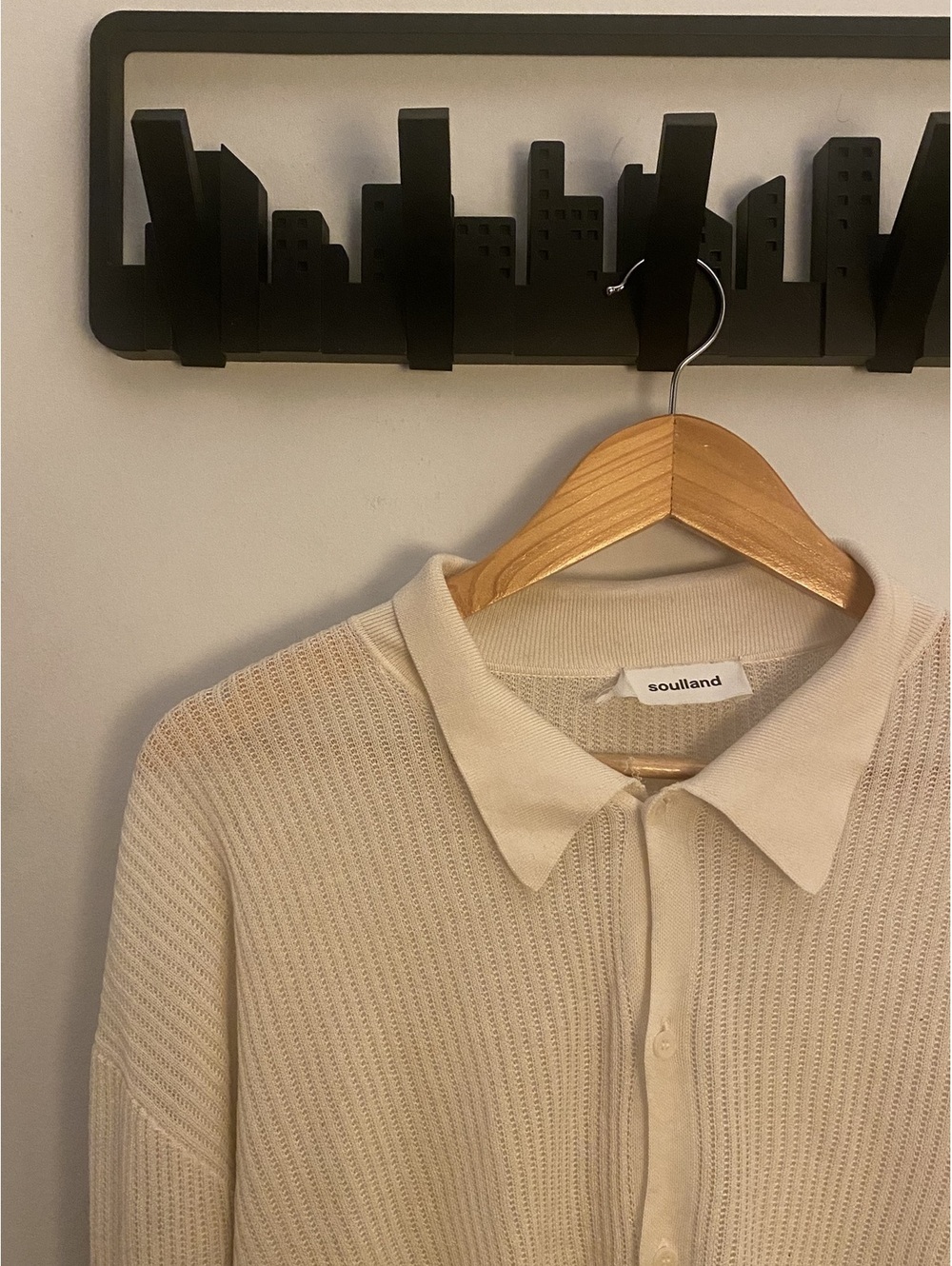 soulland Cream Pointelle Knit Polo